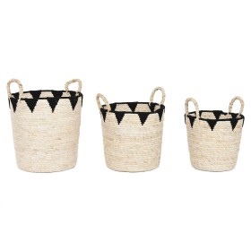 Set de basket Home ESPRIT Noir Naturel Fibre naturelle Boho 37 x 37 x 43 cm (3 Pièces) de Home ESPRIT, Boîtes - Réf : S305753...