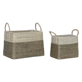 Set di Cestini Home ESPRIT Bianco Nero Naturale Erba di mare Boho 44 x 25 x 38 cm (2 Pezzi) di Home ESPRIT, Scatole decorativ...