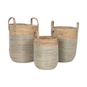 Juego de Cestas Home ESPRIT Blanco Natural Marrón claro PVC Cuerda Hierba marina Junco 44 x 44 x 63 cm (3 Piezas) de Home ESP...