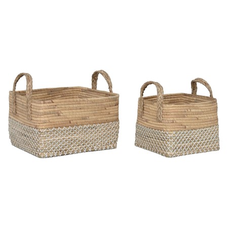 Basket set Home ESPRIT White Natural Light brown PVC Seagrass Rushes 43 x 38 x 36 cm (2 Pieces) by Home ESPRIT, Boxes - Ref: ...