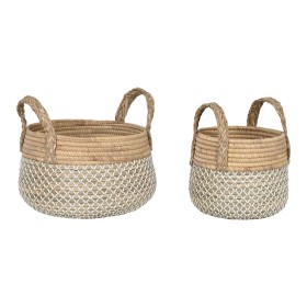 Set de basket Home ESPRIT Blanc Naturel Marron Clair PVC Herbier marin Joncs 35 x 35 x 30 cm (2 Pièces) de Home ESPRIT, Boîte...