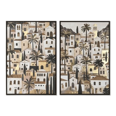 Painting Home ESPRIT Green Beige Golden Houses Tropical 63 x 4,5 x 93 cm (2 Units) by Home ESPRIT, Prints on Canvas - Ref: S3...