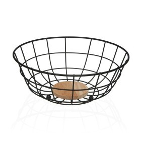 Fruit Bowl Versa Black 28 x 12 x 28 cm Wood Rubber wood Steel Iron by Versa, Bowls and large cups - Ref: S3411037, Price: 7,6...