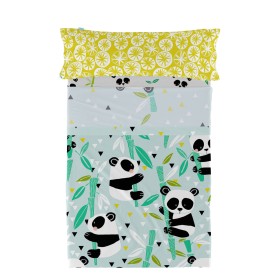 Jeu de draps HappyFriday Moshi Moshi Panda garden blue Bleu Lit 1 persone 2 Pièces de HappyFriday, Draps et taies d'oreiller ...