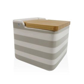 Portasale con Coperchio Versa Grigio Ceramica Bambù Dolomite Righe 12,2 x 11,5 x 12,2 cm di Versa, Dosatori di condimenti e s...