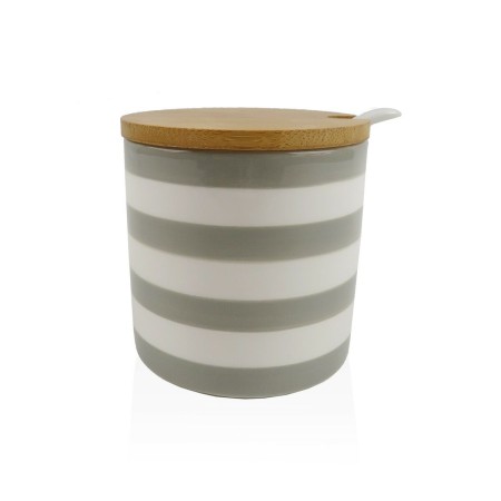 Sugar Bowl Versa Grey Ceramic Dolomite 8 x 8 x 8 cm Stripes Circular | Tienda24 - Global Online Shop Tienda24.eu