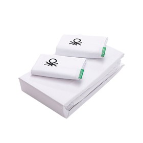 Jeu de draps Benetton Blanc 4 Pièces de Benetton, Draps et taies d'oreiller - Réf : S5003632, Prix : 61,67 €, Remise : %