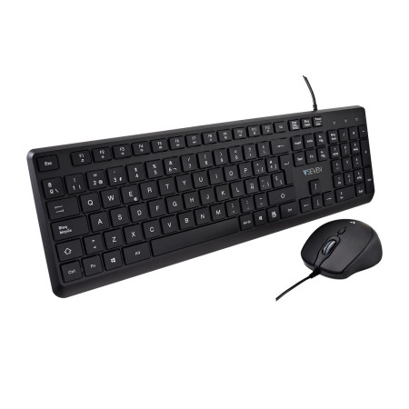 Tastiera e Mouse V7 CKU350ES Nero Qwerty in Spagnolo | Tienda24 - Global Online Shop Tienda24.eu