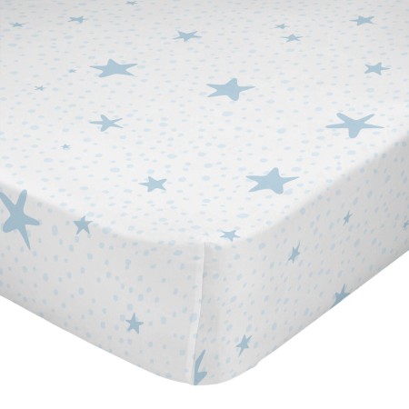 Drap housse HappyFriday BASIC KIDS Bleu Blanc 60 x 120 x 14 cm Etoiles de HappyFriday, Draps et taies d'oreiller - Réf : D161...