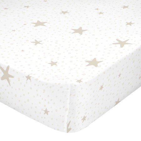 Lençol de baixo HappyFriday BASIC KIDS Branco Bege 60 x 120 x 14 cm Estrelas de HappyFriday, Lençóis e capas de almofadas - R...