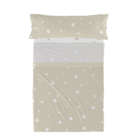 Jeu de draps HappyFriday Basic Kids Little star Beige Lit 1 persone 180 x 270 cm 2 Pièces de HappyFriday, Draps et taies d'or...