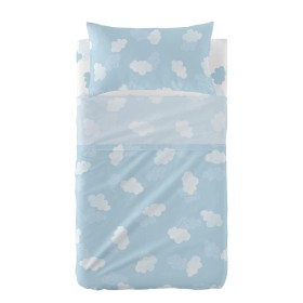 Conjunto de Lençóis HappyFriday Basic Kids Clouds Azul Berço de Bebé 2 Peças de HappyFriday, Roupa de cama para berços - Ref:...