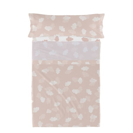 Conjunto de Lençóis HappyFriday Basic Kids Clouds Cor de Rosa Solteiro 2 Peças de HappyFriday, Lençóis e capas de almofadas -...