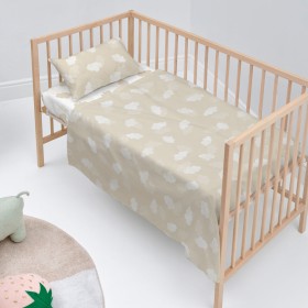 Bettwäsche-Set HappyFriday Basic Kids Clouds Beige Babybettchen 2 Stücke von HappyFriday, Bettwäche für Kinderbetten - Ref: D...