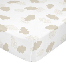 Lençol de baixo HappyFriday BASIC KIDS Branco Bege 70 x 140 x 14 cm Nuvens de HappyFriday, Lençóis e capas de almofadas - Ref...