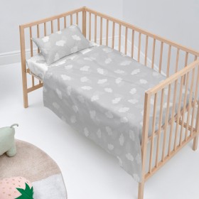 Set di Lenzuola HappyFriday Basic Kids Clouds Grigio Culla Neonato 2 Pezzi di HappyFriday, Biancheria da letto per culle - Ri...