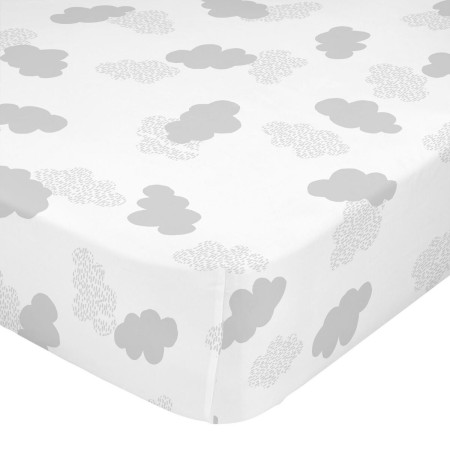 Fitted sheet HappyFriday Basic Clouds Grey 60 x 120 x 14 cm by HappyFriday, Sheets and pillowcases - Ref: D1611822, Price: 11...