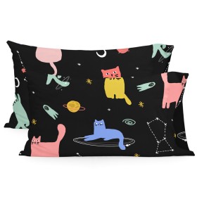 Funda de almohada HappyFriday Aware Cosmic cats Multicolor 50 x 75 cm (2 Unidades) de HappyFriday, Sábanas y fundas de almoha...