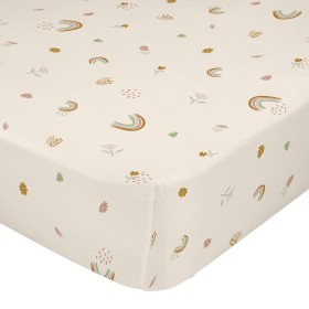 Fitted sheet HappyFriday Iris Beige Multicolour 70 x 140 x 14 cm by HappyFriday, Sheets and pillowcases - Ref: D1613395, Pric...