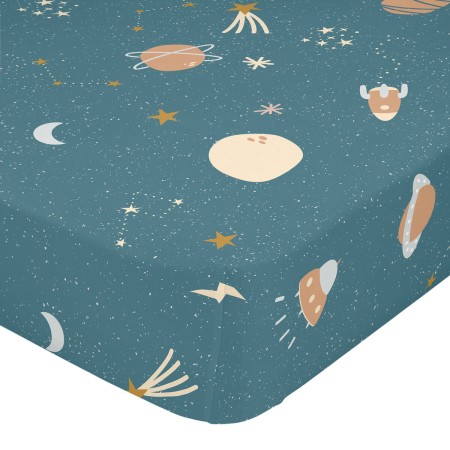 Fitted sheet HappyFriday Mini universe Multicolour Dark blue 70 x 140 x 14 cm by HappyFriday, Sheets and pillowcases - Ref: D...