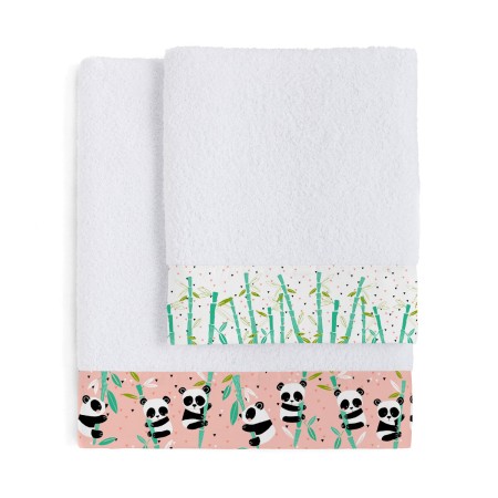 Ensemble de serviettes de toilette HappyFriday Moshi Moshi Panda Garden Rose 2 Pièces de HappyFriday, Serviettes de bain - Ré...