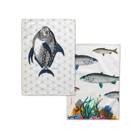 Kitchen Cloth HappyFriday Fish Multicolour 70 x 50 cm (2 Units) by HappyFriday, Dish Cloth & Towels - Ref: D1614384, Price: 1...