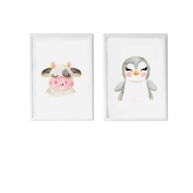 Set of 2 pictures Crochetts Multicolour MDF Wood 33 x 43 x 2 cm Cow Penguin (2 Pieces) by Crochetts, Wall Décor - Ref: D16155...