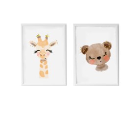 Set of 2 pictures Crochetts Multicolour MDF Wood 33 x 43 x 2 cm Giraffe Bear (2 Pieces) by Crochetts, Wall Décor - Ref: D1615...