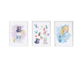 Set of 3 pictures Crochetts Alice Multicolour MDF Wood 33 x 43 x 2 cm Rabbit Hat Girl (3 Pieces) by Crochetts, Wall Décor - R...