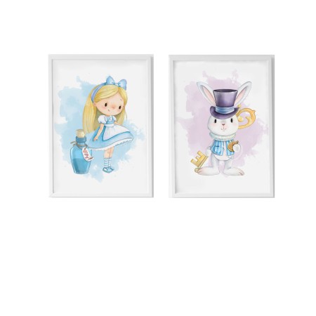 Set of 2 pictures Crochetts Alice Multicolour MDF Wood 33 x 43 x 2 cm Rabbit (2 Pieces) by Crochetts, Wall Décor - Ref: D1615...