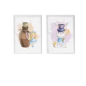 Set of 2 pictures Crochetts Alice Multicolour MDF Wood 33 x 43 x 2 cm Rabbit (2 Pieces) by Crochetts, Wall Décor - Ref: D1615...