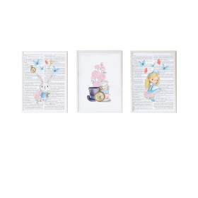 Set of 3 pictures Crochetts Alice Multicolour MDF Wood 33 x 43 x 2 cm Rabbit Flowers Girl (3 Pieces) by Crochetts, Wall Décor...