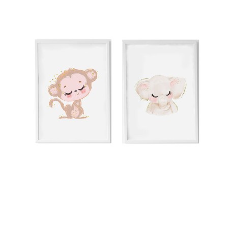 Set of 2 pictures Crochetts Multicolour MDF Wood 33 x 43 x 2 cm Elephant Monkey (2 Pieces) by Crochetts, Wall Décor - Ref: D1...