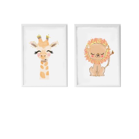 Set of 2 pictures Crochetts Multicolour MDF Wood 33 x 43 x 2 cm Giraffe Lion (2 Pieces) by Crochetts, Wall Décor - Ref: D1615...