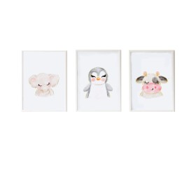 Set of 3 pictures Crochetts Multicolour MDF Wood 33 x 43 x 2 cm Elephant Cow Penguin (3 Pieces) by Crochetts, Wall Décor - Re...