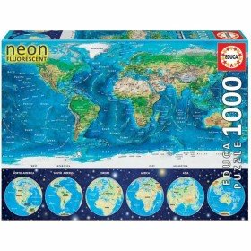 Puzzle Educa World Map Neon 16760.0 1000 Pièces de Educa, Puzzles classiques - Réf : S7124006, Prix : 33,01 €, Remise : %