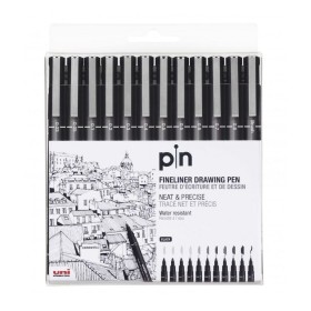 Set of Felt Tip Pens Uni-Ball PIN-200(S) Black 12 