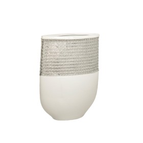 Florero Romimex Blanco Plateado Cerámica 21 x 28 x 9 cm de Romimex, Jarrones - Ref: D1616821, Precio: 59,57 €, Descuento: %