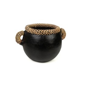 Vaso Romimex Nero Ceramica Rattan 25 x 17 x 20 cm Con manici di Romimex, Cachepot - Rif: D1617233, Prezzo: 62,64 €, Sconto: %