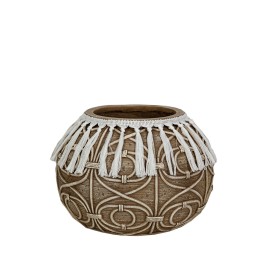 Cache-pot Romimex Beige Résine Avec franges 30 x 22 x 30 cm de Romimex, Cache-pots - Réf : D1618061, Prix : 65,73 €, Remise : %