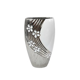 Vase Romimex Blanc Argenté Céramique 16 x 30 x 9 cm de Romimex, Vases - Réf : D1618214, Prix : 22,77 €, Remise : %