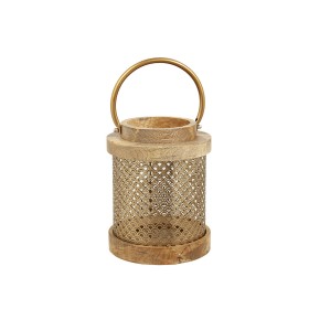 Lantern Romimex Brown Golden Wood Metal 17 x 22 x 17 cm by Romimex, Candelabras and candle holders - Ref: D1618359, Price: 51...