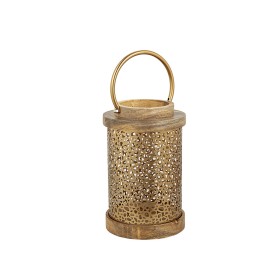 Lanterna Romimex Castanho Dourado Madeira Metal 16 x 27 x 16 cm de Romimex, Candelabros e suportes para velas - Ref: D1618360...