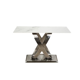 Mesa Romimex Branco Prateado Aço inoxidável Mármore sintético 180 x 75 x 90 cm de Romimex, Jogos de móveis - Ref: D1618404, P...