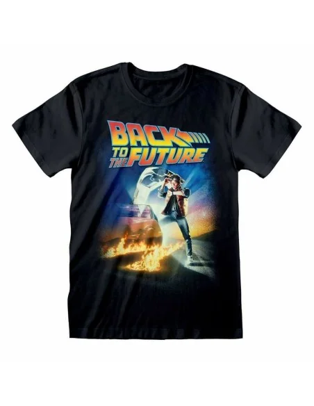 Camisola de Manga Curta Back to the Future Poster Preto Unissexo | Tienda24 Tienda24.eu