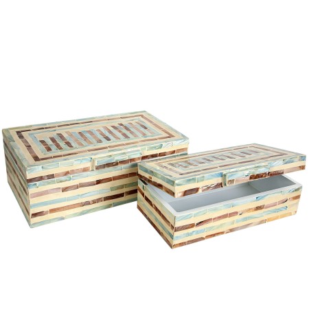 Juego de Cajas Decorativas Romimex Azul Blanco Dorado Nácar Madera MDF (2 Piezas) de Romimex, Cajas - Ref: D1619955, Precio: ...