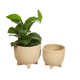 Set de pots de fleurs Romimex Blanc Beige Pieds (2 Pièces) de Romimex, Cache-pots - Réf : D1620059, Prix : 117,09 €, Remise : %