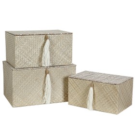 Set of decorative boxes Romimex Black Beige Natural Fibre (3 Pieces) by Romimex, Boxes - Ref: D1620106, Price: 99,66 €, Disco...