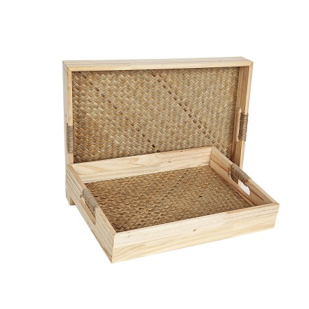 Set of trays Romimex Natural wicker MDF Wood 2 Pieces by Romimex, Plates and dishes - Ref: D1620136, Price: 47,26 €, Discount: %