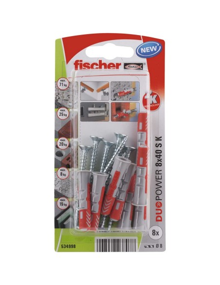 Tacos y tornillos Fischer Duopower 534998 8 x 40 mm 8 Piezas Nailon 1 Pieza | Tienda24 Tienda24.eu